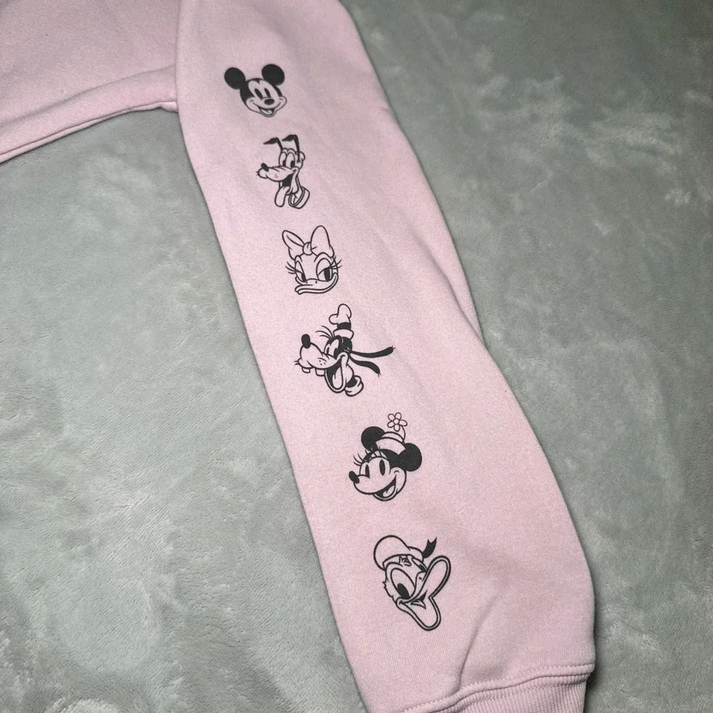 Disney Mickey and Friends Girl's Pink Crop Zip Up Hoodie Character Graphic Large